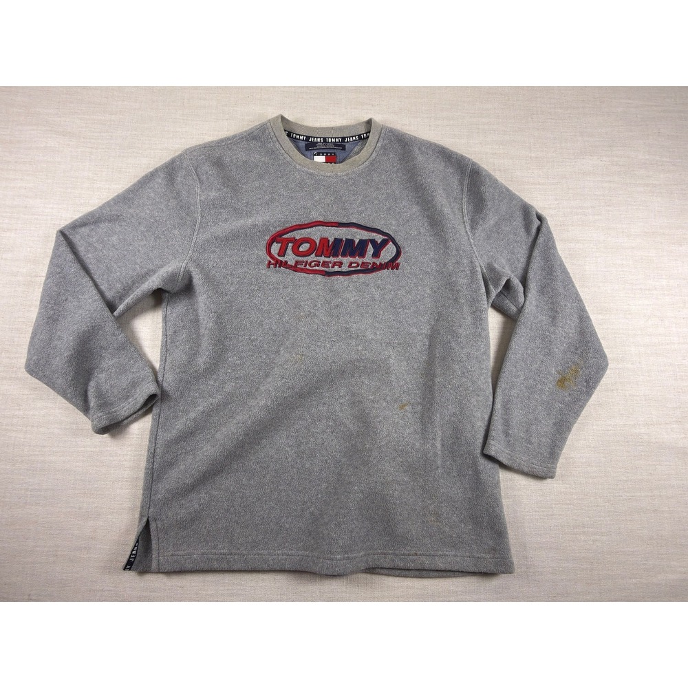 Tommy Hilfiger Denim Vintage Fleece Sweatshirt Mens Medium Gray Embroidered Logo